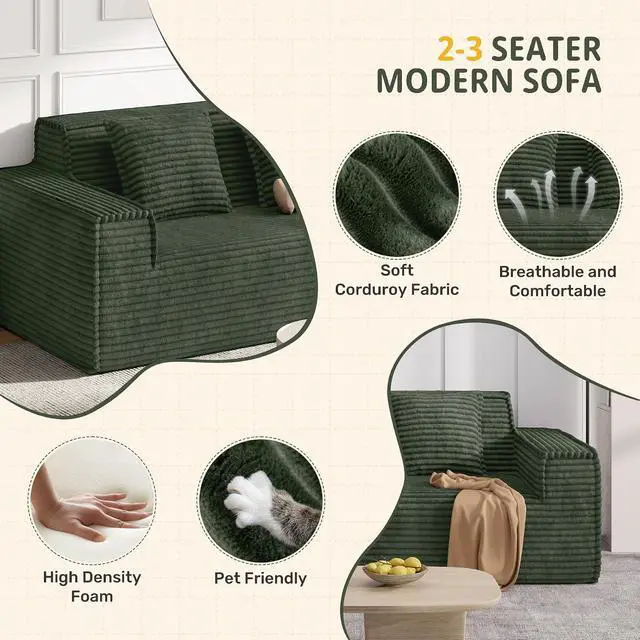Alt view image 5 of 7 - 75'' Modern Loveseat Sofa, No Assembly Required Comfy Deep Seat Couches 1 pcs for Living Room, Bedroom, Apartment(Green)