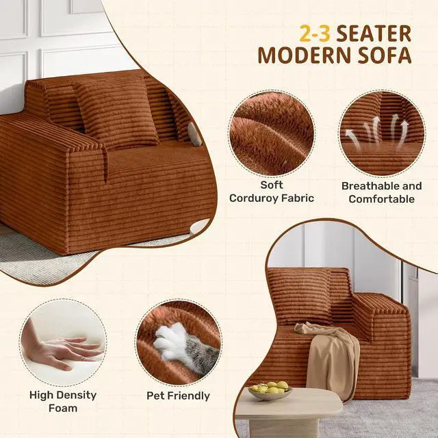 Alt view image 6 of 7 - 75'' Modern Loveseat Sofa, No Assembly Required Comfy Deep Seat Couches 1 pcs for Living Room, Bedroom, Apartment(Brown)
