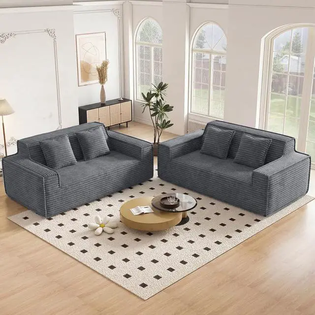 Main image of 75'' Modern Cloud Loveseat Sofa Set of 2, No Assembly Required Comfy Deep Seat Couches 2 pcs for Living Room, Bedroom, Apartment (Corduroy-Grey)