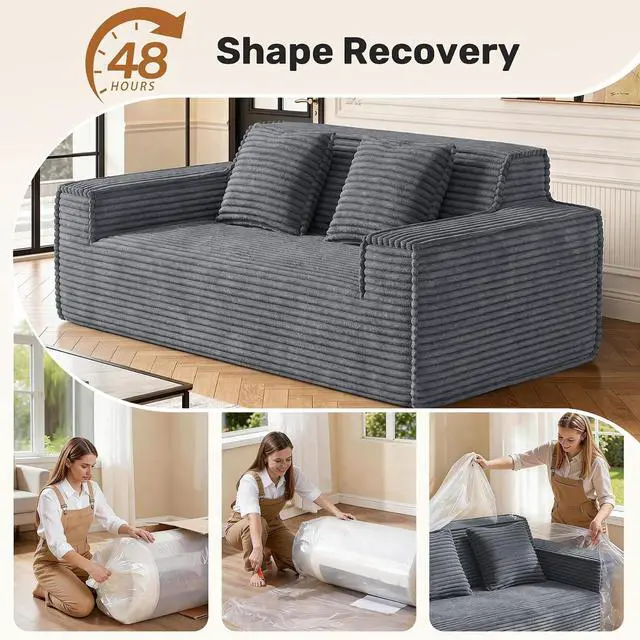 Alt view image 3 of 6 - 75'' Modern Cloud Loveseat Sofa Set of 2, No Assembly Required Comfy Deep Seat Couches 2 pcs for Living Room, Bedroom, Apartment (Corduroy-Grey)
