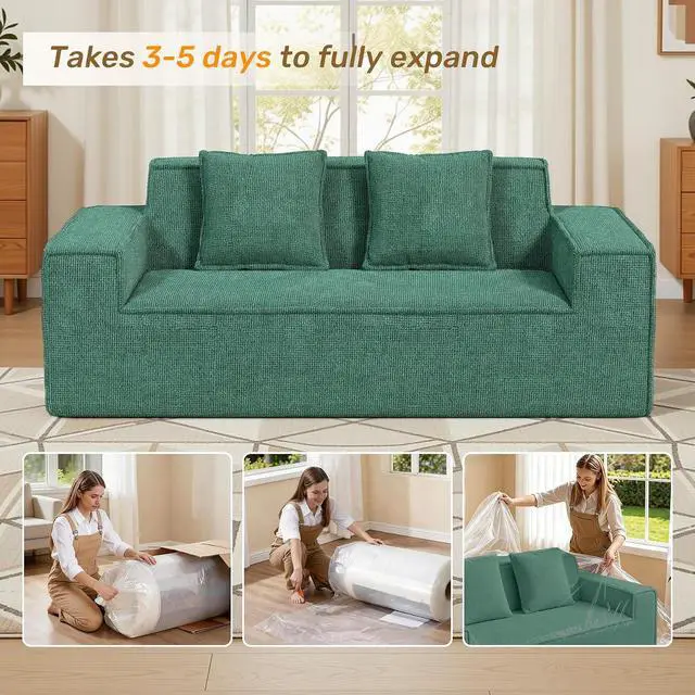 Alt view image 3 of 7 - 77'' Modern Small Loveseat, No Assembly Required Cloud Sofa Cloud Sofa Boneless Couches with 2 pcs Pillows for Living Room, Apartment(Polar Fleece-Green)