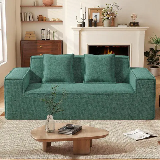 Main image of 77'' Modern Small Loveseat, No Assembly Required Cloud Sofa Cloud Sofa Boneless Couches with 2 pcs Pillows for Living Room, Apartment(Polar Fleece-Green)