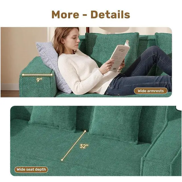 Alt view image 5 of 7 - 77'' Modern Small Loveseat, No Assembly Required Cloud Sofa Cloud Sofa Boneless Couches with 2 pcs Pillows for Living Room, Apartment(Polar Fleece-Green)