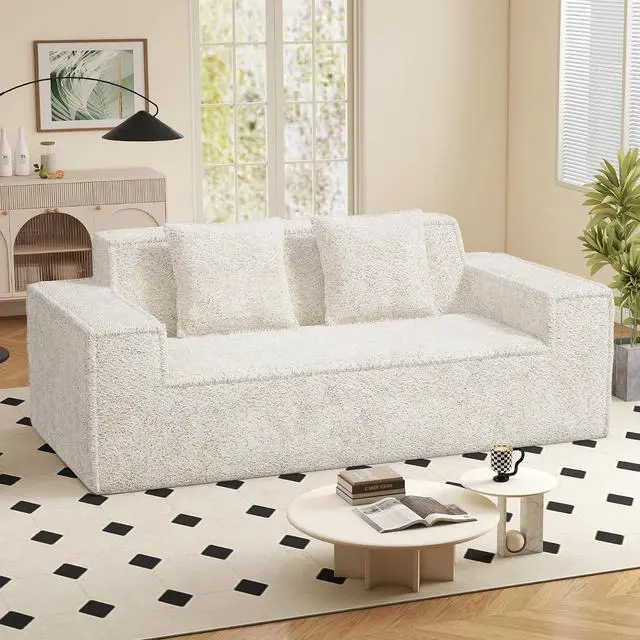 Main image of 77'' Modern Cloud Loveseat Sofa in Chenille, Deep Seat Boneless Couches Includes 2 pcs Pillows for Living Room, Bedroom, Apartment(Beige)