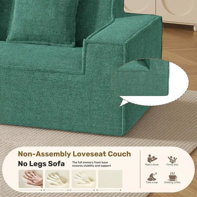 Alt view image 7 of 7 - 77'' Modern Small Loveseat, No Assembly Required Cloud Sofa Cloud Sofa Boneless Couches with 2 pcs Pillows for Living Room, Apartment(Polar Fleece-Green)