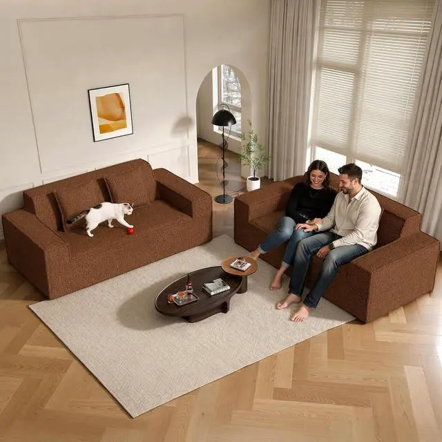 Alt view image 4 of 7 - 75'' Cloud Loveseat Sofa, No Assembly Required Comfy Deep Seat Couches 1 pcs for Living Room, Bedroom, Apartment(Teddy Fabric-Brown)