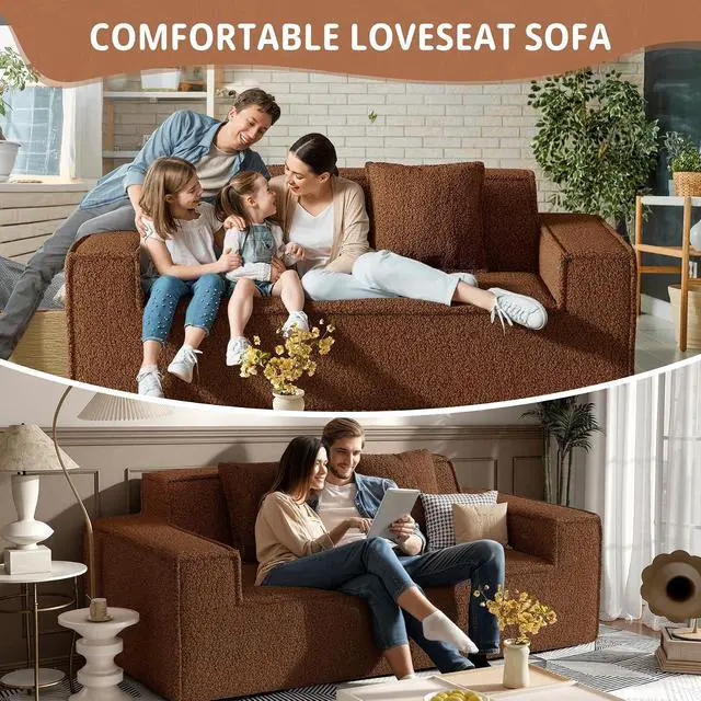 Alt view image 3 of 7 - 75'' Cloud Loveseat Sofa, No Assembly Required Comfy Deep Seat Couches 1 pcs for Living Room, Bedroom, Apartment(Teddy Fabric-Brown)