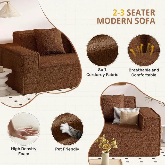 Alt view image 7 of 7 - 75'' Cloud Loveseat Sofa, No Assembly Required Comfy Deep Seat Couches 1 pcs for Living Room, Bedroom, Apartment(Teddy Fabric-Brown)