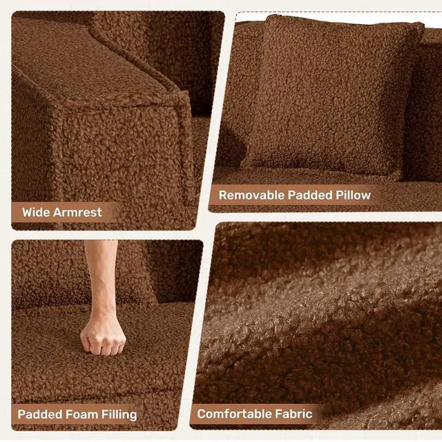 Alt view image 6 of 7 - 75'' Cloud Loveseat Sofa, No Assembly Required Comfy Deep Seat Couches 1 pcs for Living Room, Bedroom, Apartment(Teddy Fabric-Brown)