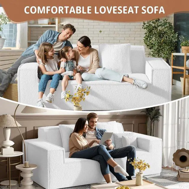 Alt view image 3 of 7 - 75'' Cloud Loveseat Sofa, No Assembly Required Comfy Deep Seat Couches 1 pcs for Living Room, Bedroom, Apartment(Teddy Fabric-Beige)