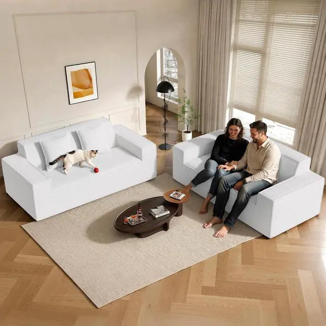 Alt view image 4 of 7 - 75'' Cloud Loveseat Sofa, No Assembly Required Comfy Deep Seat Couches 1 pcs for Living Room, Bedroom, Apartment(Teddy Fabric-Beige)