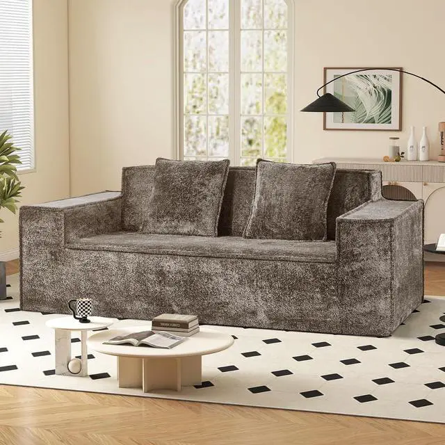 Main image of 77'' Modern Cloud Loveseat Sofa in Chenille, Deep Seat Boneless Couches Includes 2 pcs Pillows for Living Room, Bedroom, Apartment(Coffe)