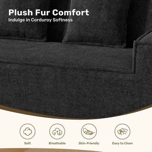 Alt view image 4 of 7 - 77'' Modern Small Loveseat, No Assembly Required Cloud Sofa Cloud Sofa Boneless Couches with 2 pcs Pillows for Living Room, Apartment(Polar Fleece-Black)