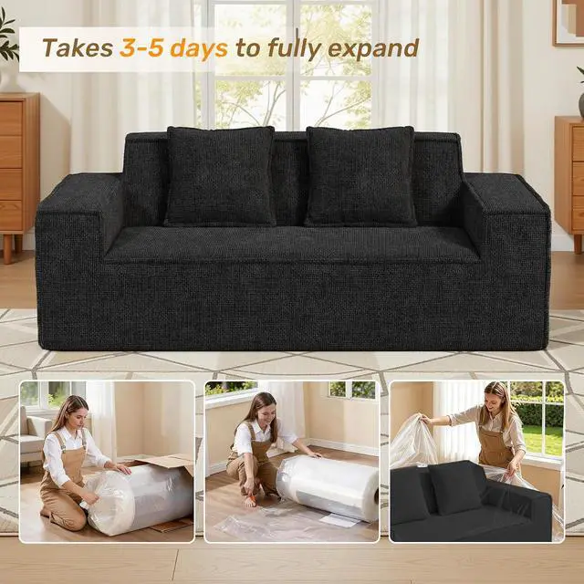 Alt view image 3 of 7 - 77'' Modern Small Loveseat, No Assembly Required Cloud Sofa Cloud Sofa Boneless Couches with 2 pcs Pillows for Living Room, Apartment(Polar Fleece-Black)