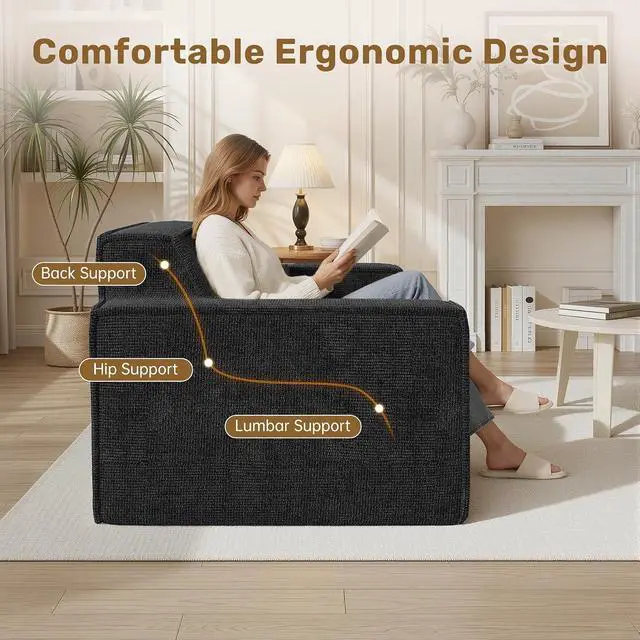 Alt view image 6 of 7 - 77'' Modern Small Loveseat, No Assembly Required Cloud Sofa Cloud Sofa Boneless Couches with 2 pcs Pillows for Living Room, Apartment(Polar Fleece-Black)