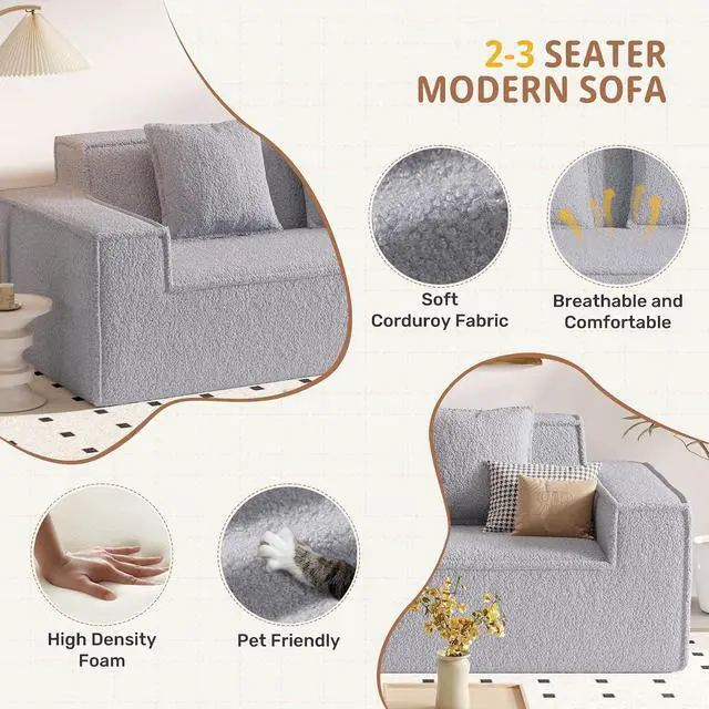 Alt view image 5 of 7 - 75'' Cloud Loveseat Sofa, No Assembly Required Comfy Deep Seat Couches 1 pcs for Living Room, Bedroom, Apartment(Teddy Fabric-Grey)