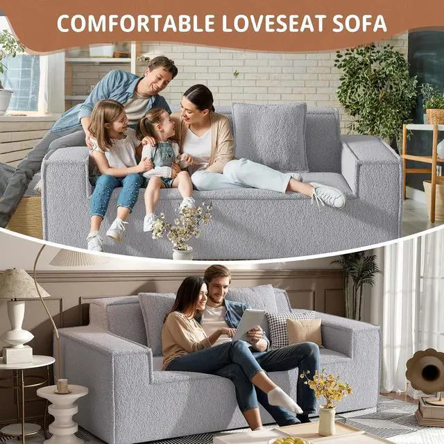 Alt view image 3 of 7 - 75'' Cloud Loveseat Sofa, No Assembly Required Comfy Deep Seat Couches 1 pcs for Living Room, Bedroom, Apartment(Teddy Fabric-Grey)