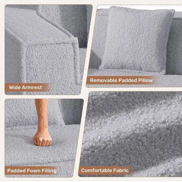 Alt view image 6 of 7 - 75'' Cloud Loveseat Sofa, No Assembly Required Comfy Deep Seat Couches 1 pcs for Living Room, Bedroom, Apartment(Teddy Fabric-Grey)
