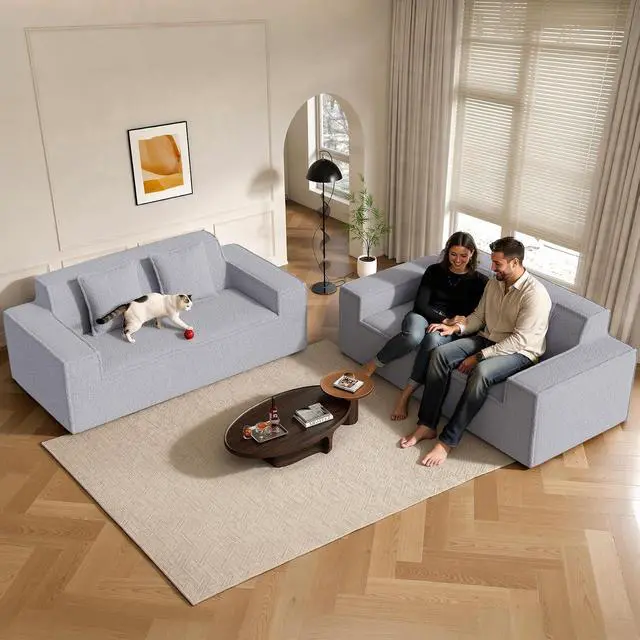 Alt view image 4 of 7 - 75'' Cloud Loveseat Sofa, No Assembly Required Comfy Deep Seat Couches 1 pcs for Living Room, Bedroom, Apartment(Teddy Fabric-Grey)