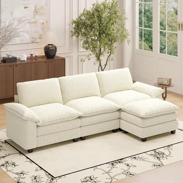 Alt view image 2 of 6 - 49" Single Sofa Seat,Comfy Cloud Couch Sectional Sofa, Chenille Sleeper Deep Seat Sofas for Living Room,Bedroom and Apartment,Beige