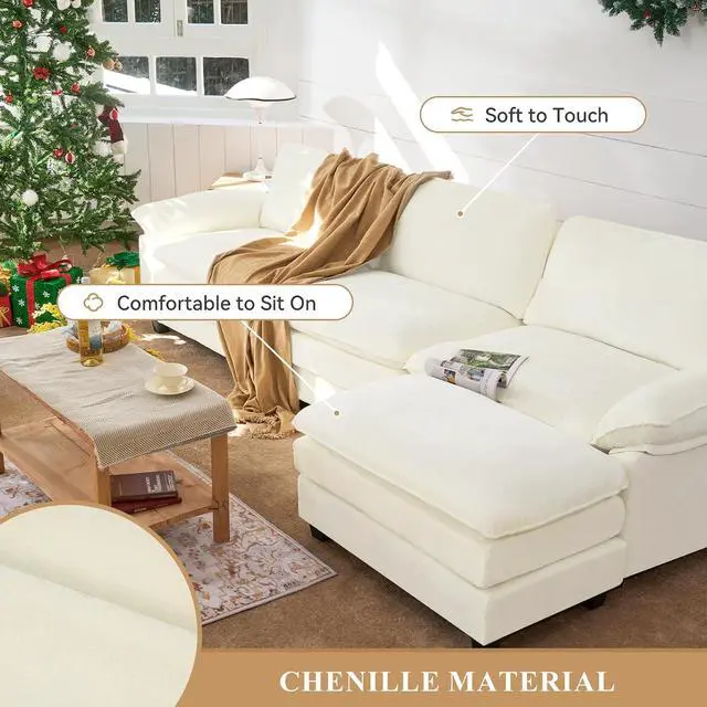 Alt view image 4 of 6 - 49" Single Sofa Seat,Comfy Cloud Couch Sectional Sofa, Chenille Sleeper Deep Seat Sofas for Living Room,Bedroom and Apartment,Beige