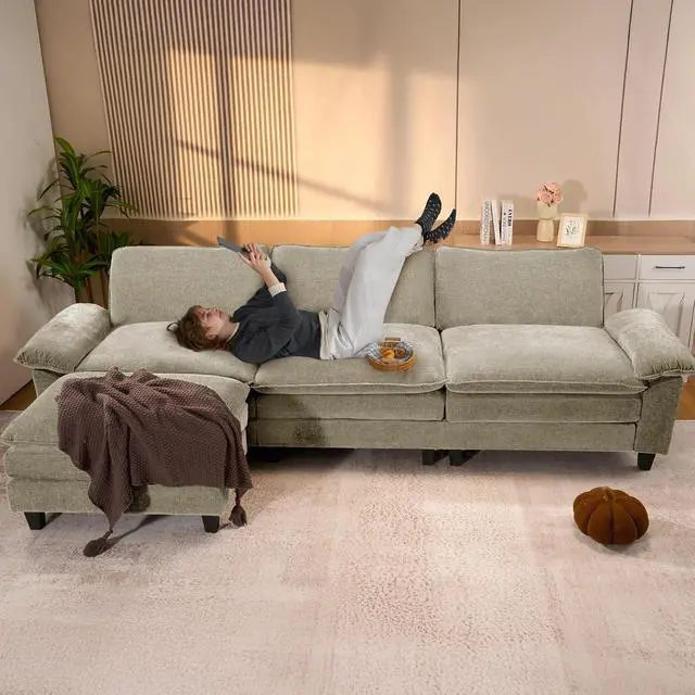 Alt view image 6 of 7 - 86" Modular Sectional Sofa,Comfy Cloud Couch Sectional Sofa,Loveseat Chenille Sleeper Deep Seat Sofas for Living Room,Bedroom and Apartment,Khaki