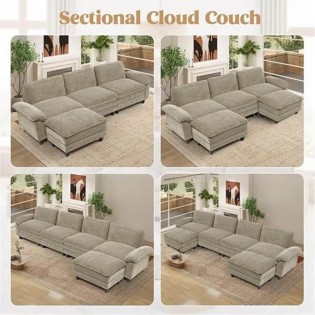 Alt view image 4 of 7 - 86" Modular Sectional Sofa,Comfy Cloud Couch Sectional Sofa,Loveseat Chenille Sleeper Deep Seat Sofas for Living Room,Bedroom and Apartment,Khaki