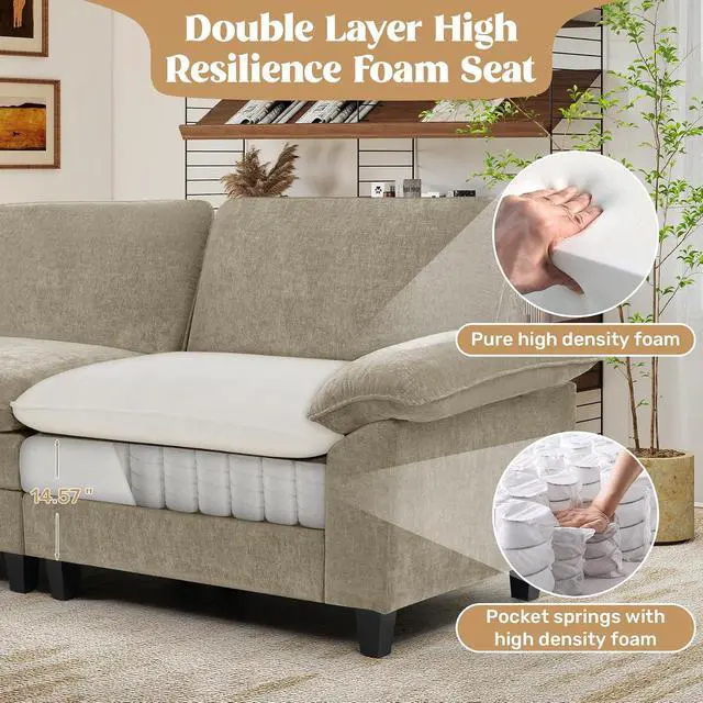 Alt view image 5 of 7 - 86" Modular Sectional Sofa,Comfy Cloud Couch Sectional Sofa,Loveseat Chenille Sleeper Deep Seat Sofas for Living Room,Bedroom and Apartment,Khaki