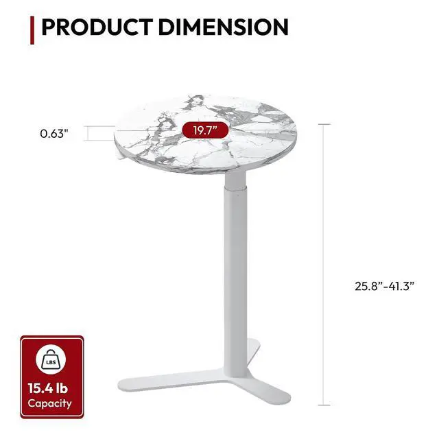 Alt view image 3 of 7 - Pneumatic Height Adjustable Round Dining Table, 19.7" Portable Bar Table, Wooden Overbed Table for Laptop, Snacks & Coffee, Ideal for Living Room, Bedroom, Home Office(Marble Grain)