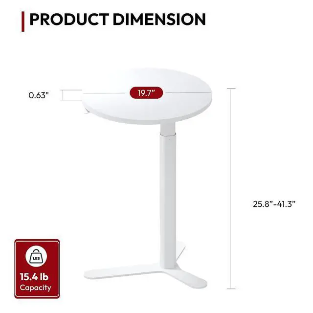 Alt view image 3 of 7 - Pneumatic Height Adjustable Round Dining Table, 19.7" Portable Bar Table, Wooden Overbed Table for Laptop, Snacks & Coffee, Ideal for Living Room, Bedroom, Home Office(White)