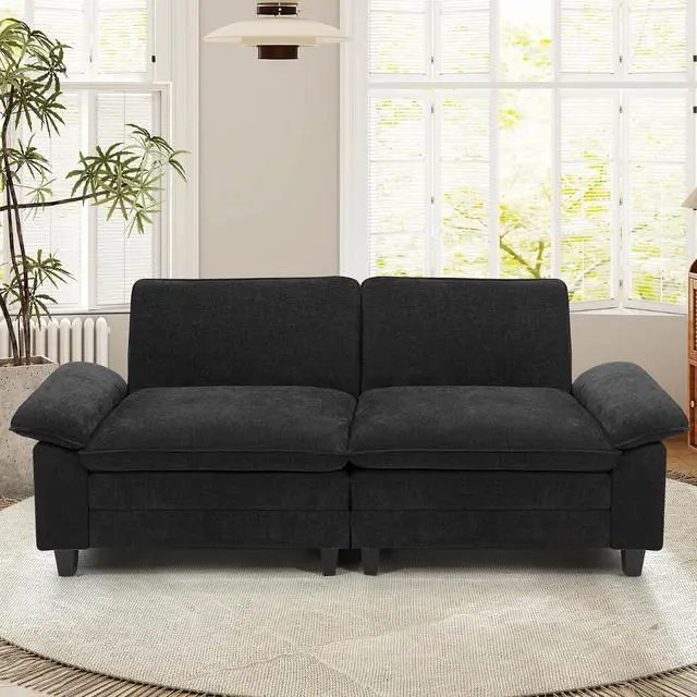 Main image of 86" Modular Sectional Sofa,Comfy Cloud Couch Sectional Sofa,Loveseat Chenille Sleeper Deep Seat Sofas for Living Room,Bedroom and Apartment,Black
