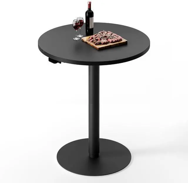Main image of Pneumatic Height Adjustable Round Dining Table, 27.5" Portable Bar Table, Wooden Overbed Table for Laptop, Snacks & Coffee, Ideal for Living Room, Bedroom, Home Office(Black)