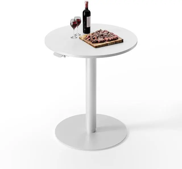 Main image of Pneumatic Height Adjustable Round Dining Table, 23.6" Portable Bar Table, Wooden Overbed Table for Laptop, Snacks & Coffee, Ideal for Living Room, Bedroom, Home Office(Black Walnut)