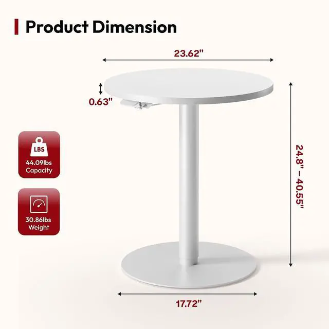 Alt view image 3 of 7 - Pneumatic Height Adjustable Round Dining Table, 23.6" Portable Bar Table, Wooden Overbed Table for Laptop, Snacks & Coffee, Ideal for Living Room, Bedroom, Home Office(Black Walnut)