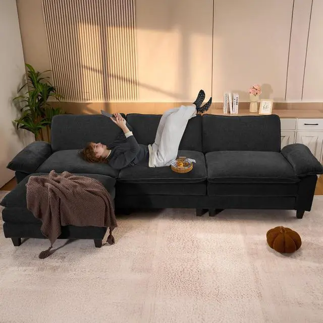 Alt view image 6 of 7 - 86" Modular Sectional Sofa,Comfy Cloud Couch Sectional Sofa,Loveseat Chenille Sleeper Deep Seat Sofas for Living Room,Bedroom and Apartment,Black