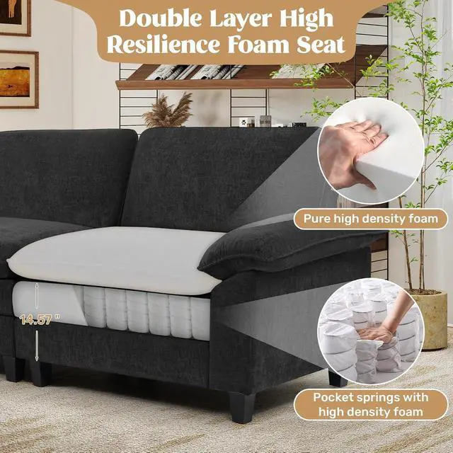 Alt view image 5 of 7 - 86" Modular Sectional Sofa,Comfy Cloud Couch Sectional Sofa,Loveseat Chenille Sleeper Deep Seat Sofas for Living Room,Bedroom and Apartment,Black