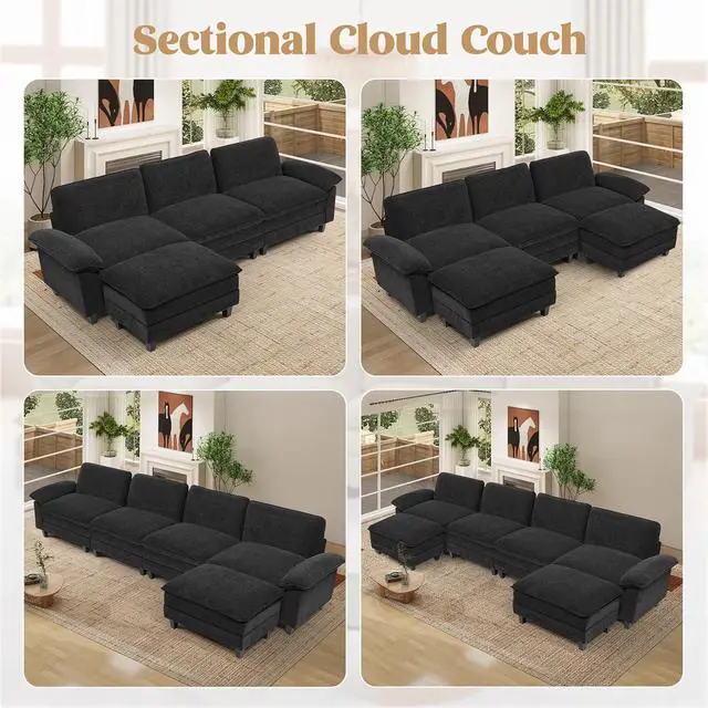 Alt view image 4 of 7 - 86" Modular Sectional Sofa,Comfy Cloud Couch Sectional Sofa,Loveseat Chenille Sleeper Deep Seat Sofas for Living Room,Bedroom and Apartment,Black