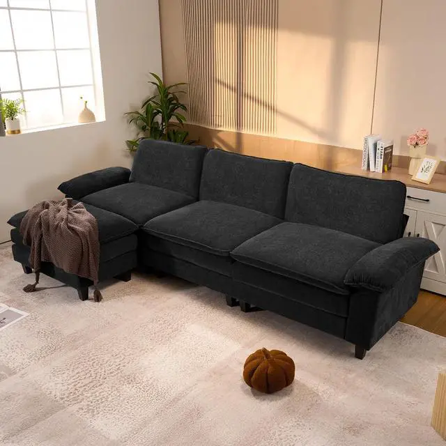 Alt view image 7 of 7 - 86" Modular Sectional Sofa,Comfy Cloud Couch Sectional Sofa,Loveseat Chenille Sleeper Deep Seat Sofas for Living Room,Bedroom and Apartment,Black