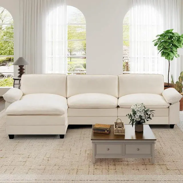 Main image of 118" Modular Sectional Sofa,Comfy Cloud Couch Sectional Sofa,3 Seat Chenille Sleeper Deep Seat Sofas for Living Room,Bedroom and Apaent,Beige