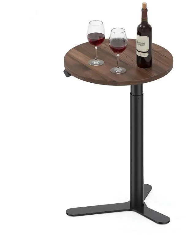 Main image of Pneumatic Height Adjustable Round Dining Table, 19.7" Portable Bar Table, Wooden Overbed Table for Laptop, Snacks & Coffee, Ideal for Living Room, Bedroom, Home Office(Black Walnut)