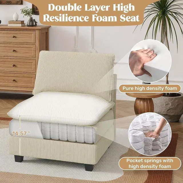 Alt view image 4 of 4 - 37" Single Sofa Seat, Comfy Cloud Couch Sectional Sofa, Corduroy Sleeper Deep Seat Sofas for Living Room,Bedroom and Apartment,Khaki