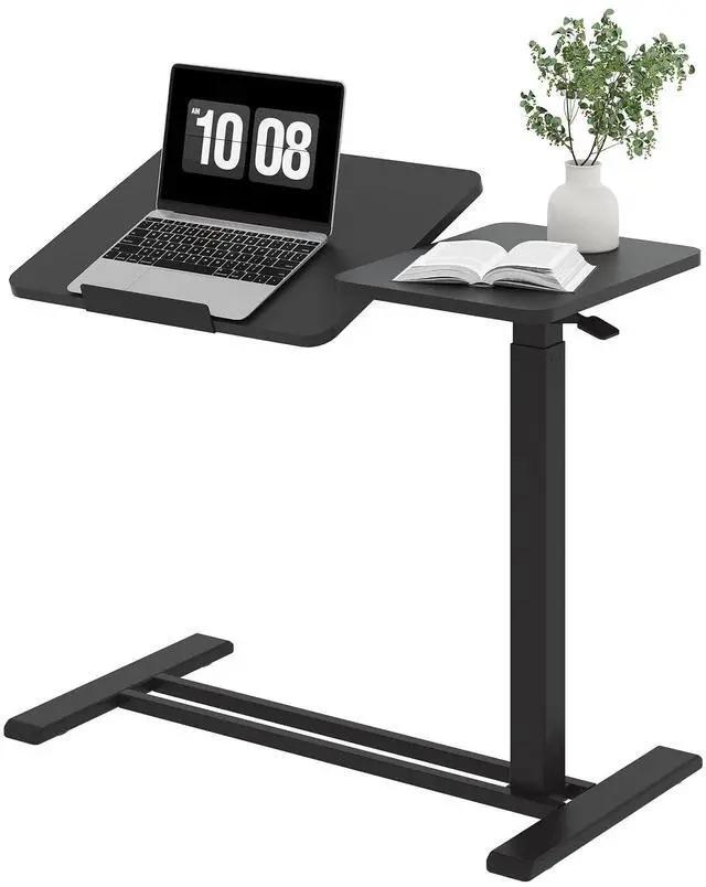 Main image of Small Rolling Overbed Table Adjustable Height with Wheels, Mobile Laptop Desk with Tilting Desktop, Portable Computer Workstation for Home Office, Classroom, Bedside, Black