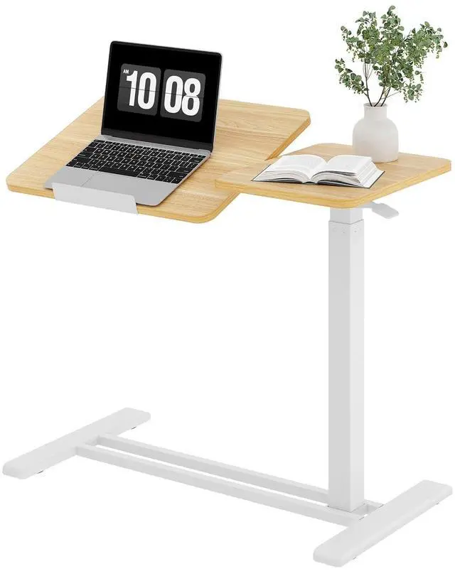 Main image of Small Rolling Overbed Table Adjustable Height with Wheels, Mobile Laptop Desk with Tilting Desktop, Portable Computer Workstation for Home Office, Classroom, Bedside, Maple