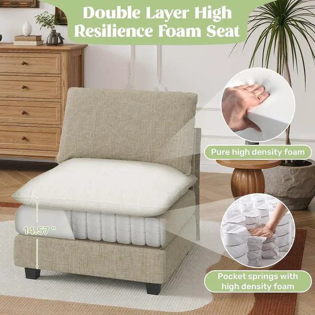 Alt view image 4 of 4 - 37" Single Sofa Seat,Comfy Cloud Couch Sectional Sofa, Chenille Sleeper Deep Seat Sofas for Living Room,Bedroom and Apartment,Khaki