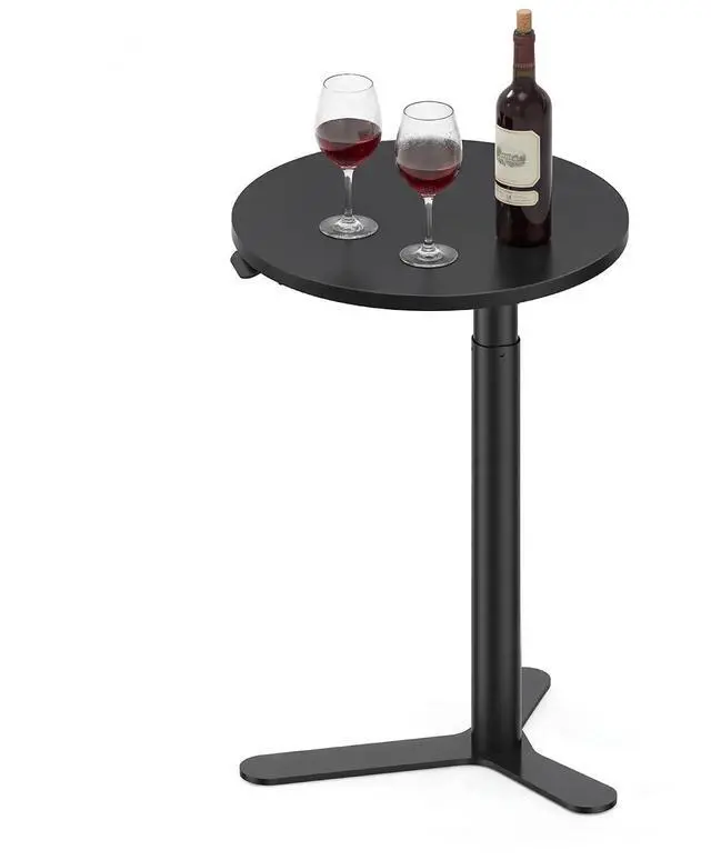 Main image of Pneumatic Height Adjustable Round Dining Table, 19.7" Portable Bar Table, Wooden Overbed Table for Laptop, Snacks & Coffee, Ideal for Living Room, Bedroom, Home Office(Black)