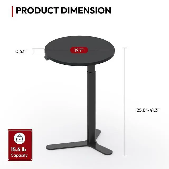 Alt view image 3 of 7 - Pneumatic Height Adjustable Round Dining Table, 19.7" Portable Bar Table, Wooden Overbed Table for Laptop, Snacks & Coffee, Ideal for Living Room, Bedroom, Home Office(Black)