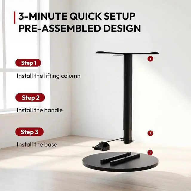 Alt view image 7 of 7 - Pneumatic Height Adjustable Round Dining Table, 19.7" Portable Bar Table, Wooden Overbed Table for Laptop, Snacks & Coffee, Ideal for Living Room, Bedroom, Home Office(Black)
