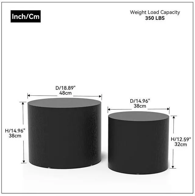 Alt view image 2 of 7 - Nesting Coffee Table Set of 2, Modern Round Coffee Table with Non-Slip Feet, Wooden Circle Accent Tables for Small Spaces Living Room Bedroom Balcony Office Drum Side Table (Black)