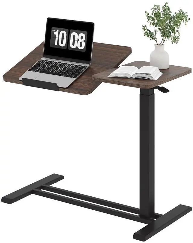 Main image of Small Rolling Overbed Table Adjustable Height with Wheels, Mobile Laptop Desk with Tilting Desktop, Portable Computer Workstation for Home Office, Classroom, Bedside, Black Walnut