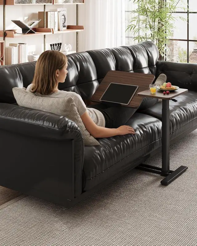 Alt view image 5 of 7 - Small Rolling Overbed Table Adjustable Height with Wheels, Mobile Laptop Desk with Tilting Desktop, Portable Computer Workstation for Home Office, Classroom, Bedside, Black Walnut
